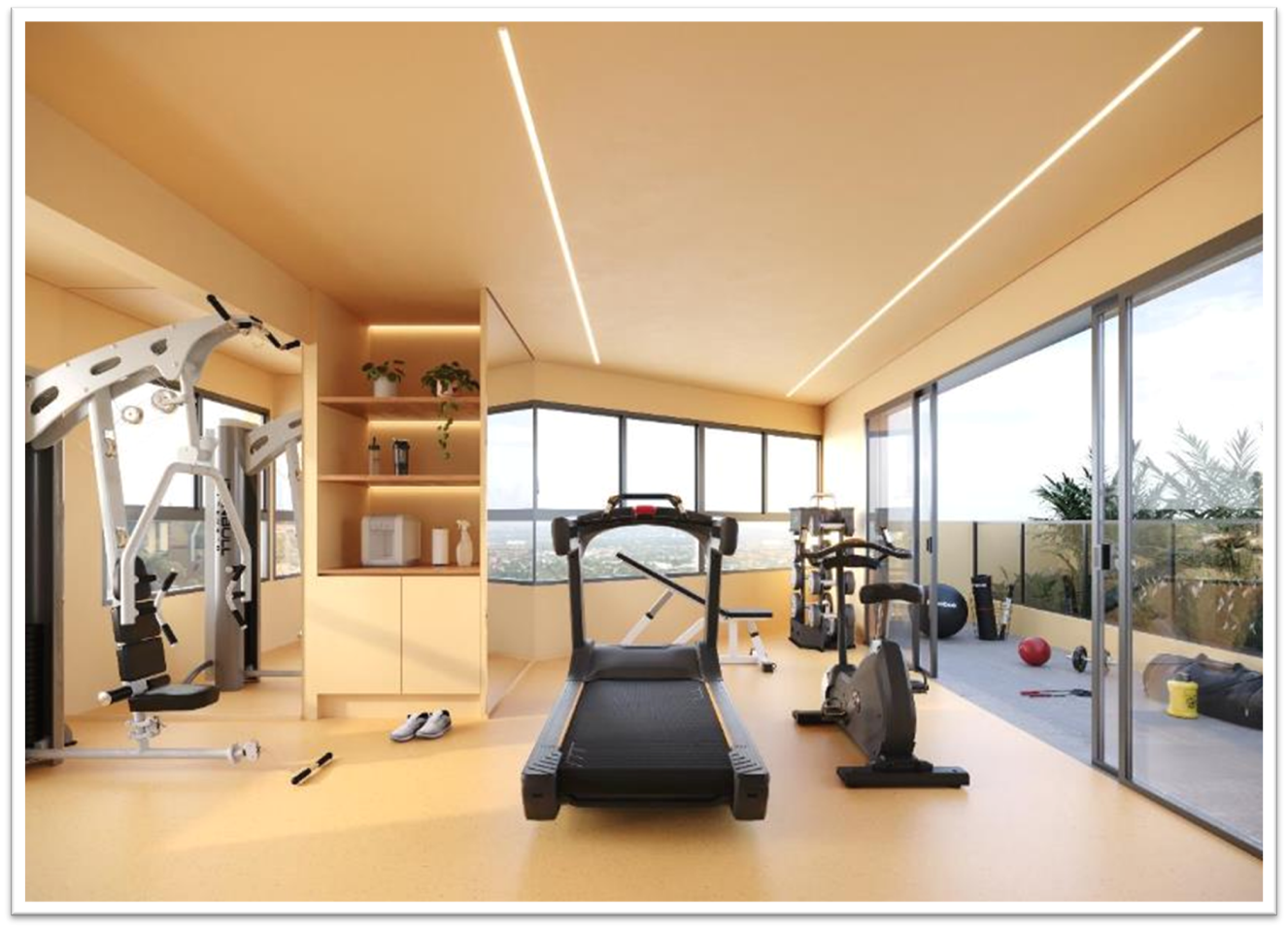 Espaço fitness indoor e outdoor do New Studio Paulista